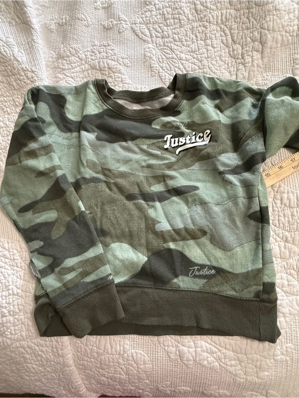 Justice Girls' Green Camo Pullover Sweatshirt